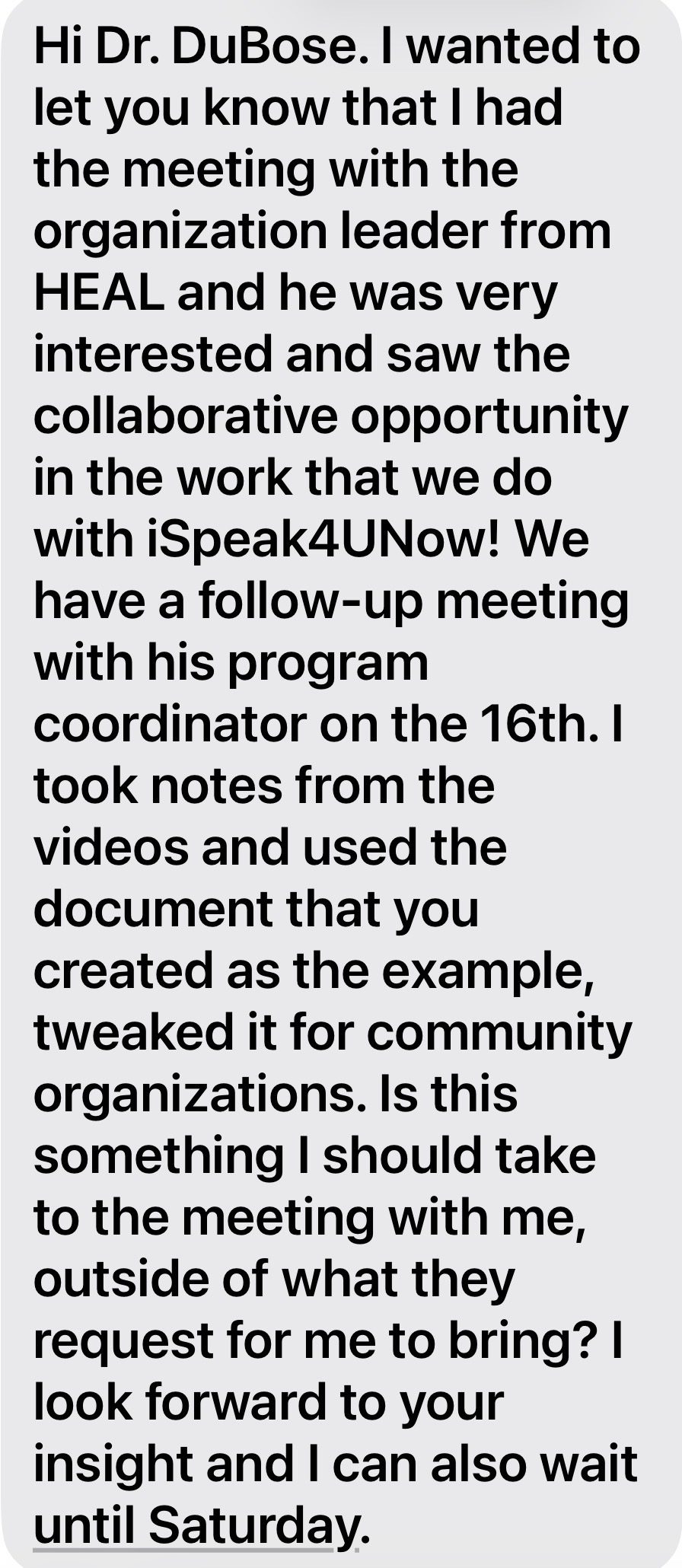A meeting secured with an organization leader
